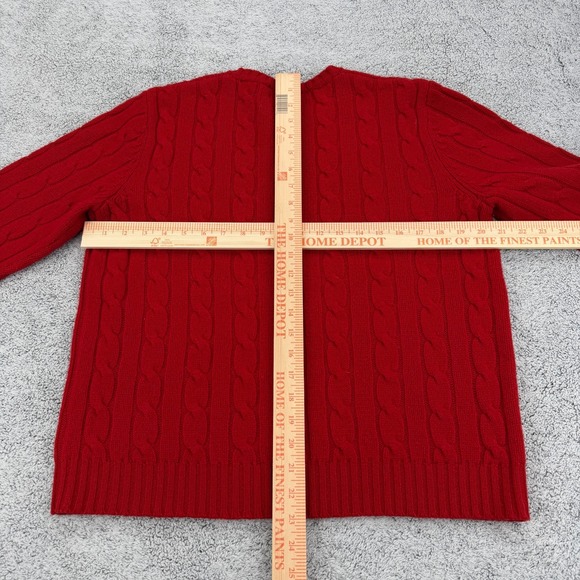 Lauren Ralph Lauren Sweater Womens Large Red Lambswool RL Crest Cable Knit VTG - Picture 11 of 14